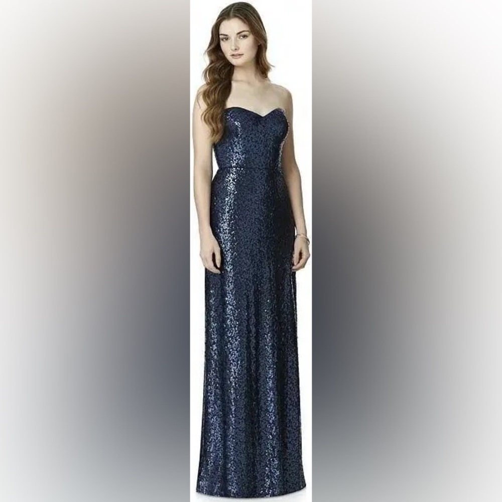 Dessy 4509 Midnight Navy Sequin Strapless Dress Size 12